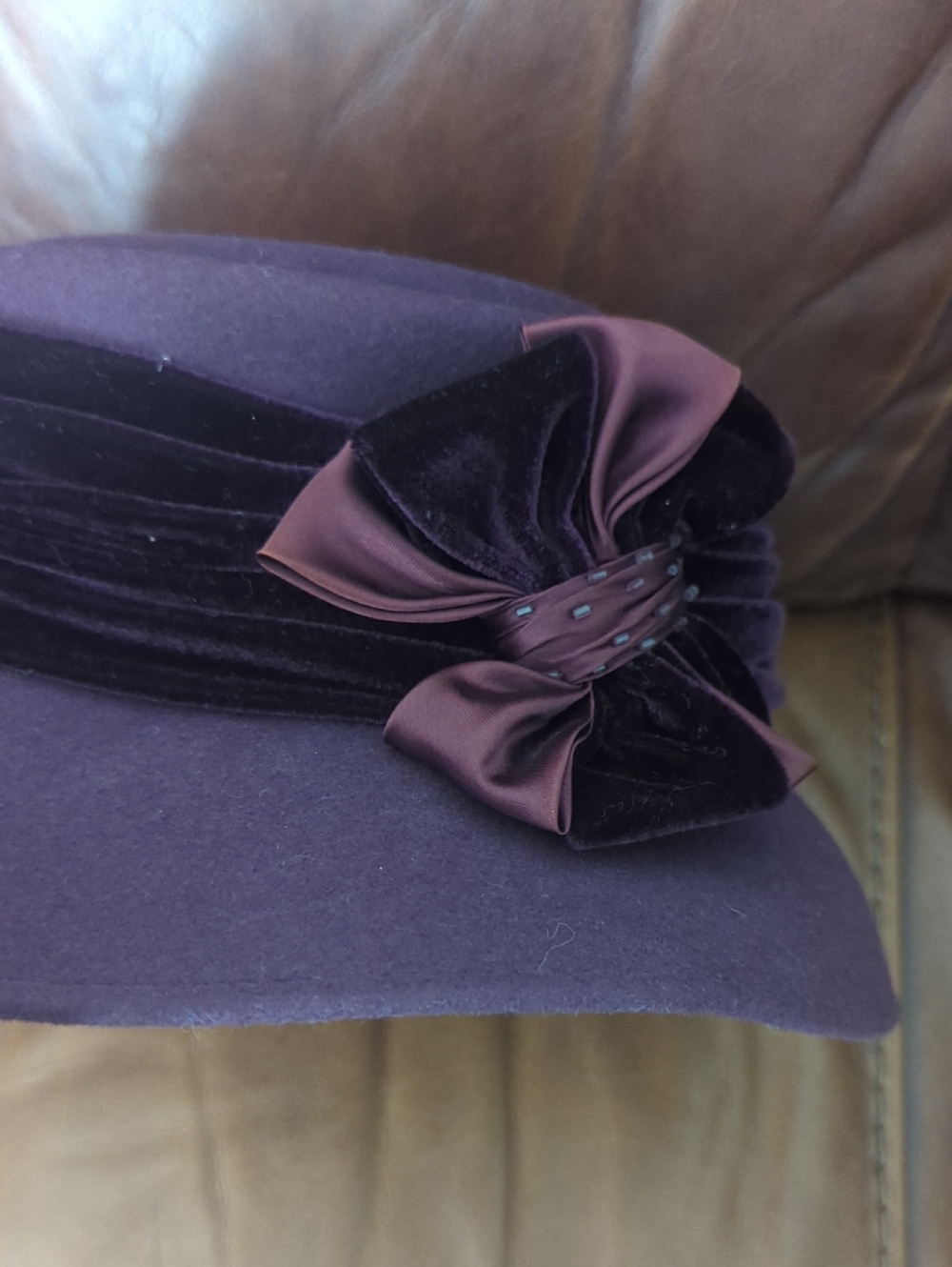 BETMAR Wool Purple Felt Cloche Hat with Decorative Bow - Picture 4 of 10